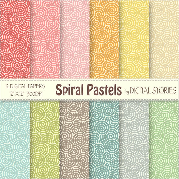 Spiral Pastels Digital Scrapbook Paper Pack - Instant Download