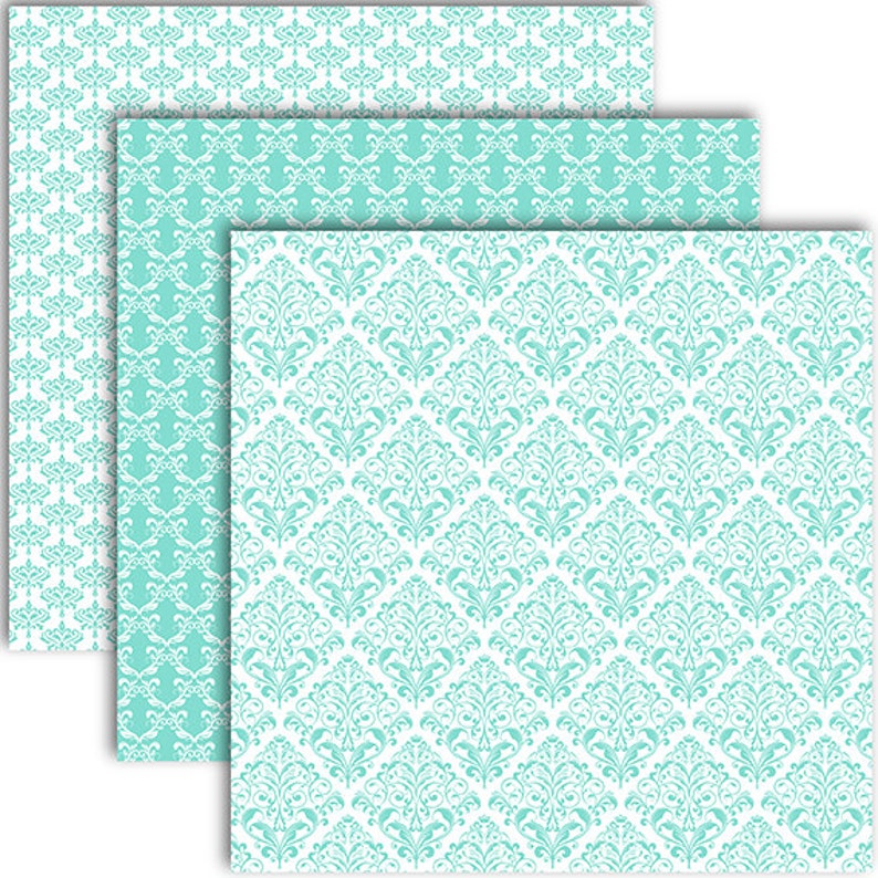 Damask Digital Paper damask Turquoise Scrapbook Paper With Vintage