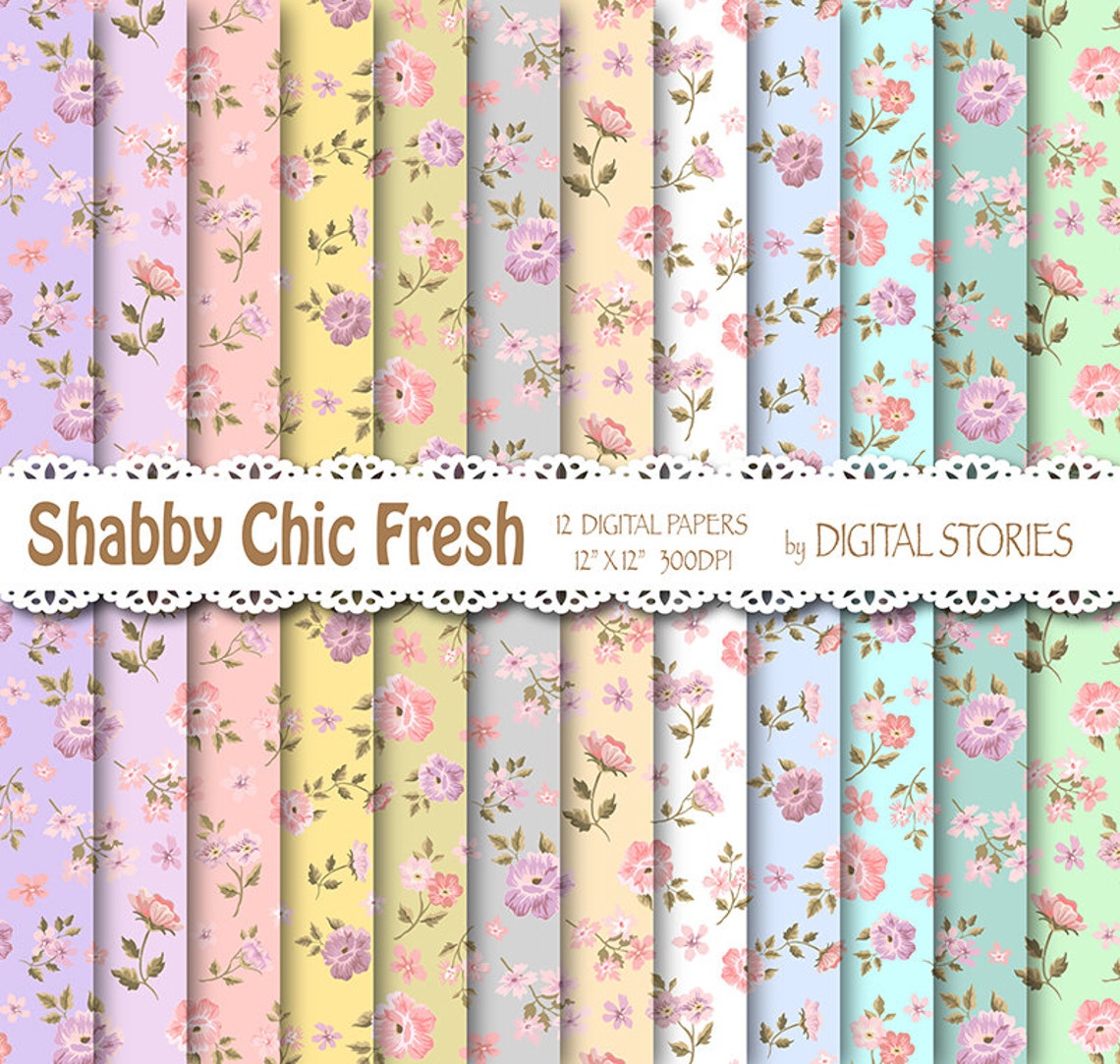 Shabby Chic Digital Paper: shabby CHIC Fresh Floral Pastels Digital ...