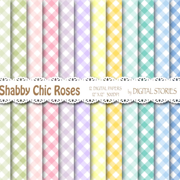 Shabby Chic Digital Paper: "SHABBY CHIC PLAID" Digital background with for scrapbooking, invites, cards