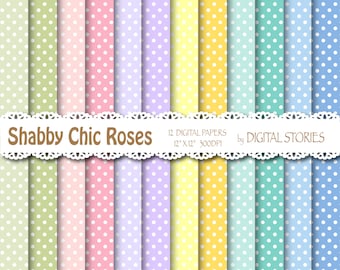 Shabby Chic Digital Paper: "SHABBY CHIC DOTS" Shabby chic background with dots for scrapbooking, invites, cards