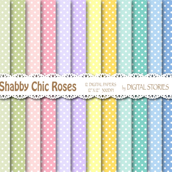 Shabby Chic Digital Paper: "SHABBY CHIC DOTS" Shabby chic background with dots for scrapbooking, invites, cards