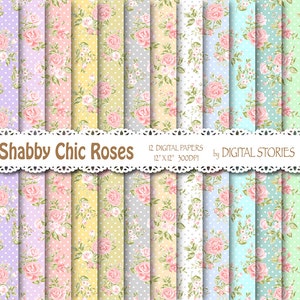 Shabby Chic Digital Paper: SHABBY CHIC MORNING Floral pastels digital papers for scrapbooking, invites, cards image 1