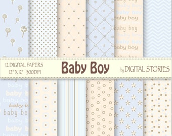 Baby Boy Digital Paper: "BABY BOY" - Light Blue Cream Lolipop Dots - Instand Download