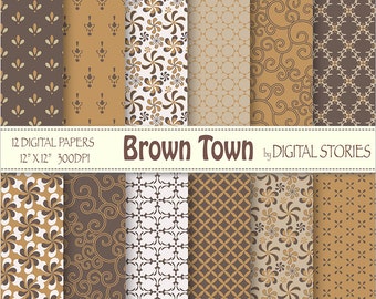 Morocco Digital Paper: "BROWN TOWN" Brown, Arabesque, Moroccan, Flourish, vintage digital scrapbook papers, for cards, crafts, invitations