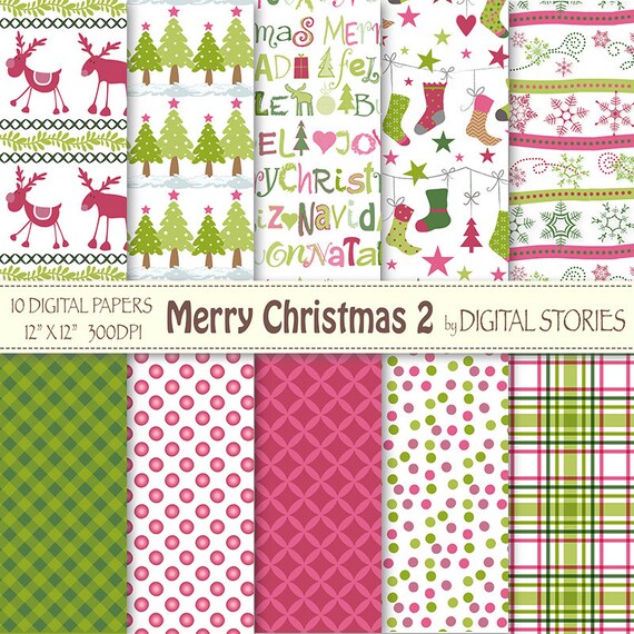 Digital printable christmas paper paper for cards crafts art Christmas Digital Paper: MERRY CHRISTMAS 2 | Etsy