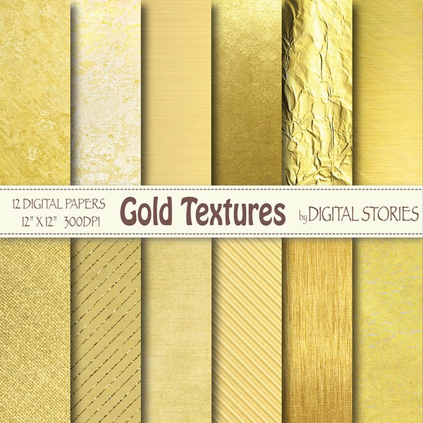 Gold Digital Paper: "GOLD TEXTURES" Golden Foil Shiny Metallic textures, Photography Backdrop, invites, cards, scrapbook