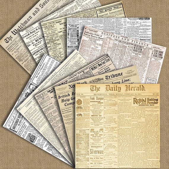 Newspapers Digital Paper: newspaper Vintage Old Newspapers for  Scrapbooking, Invites, Cards, Background 