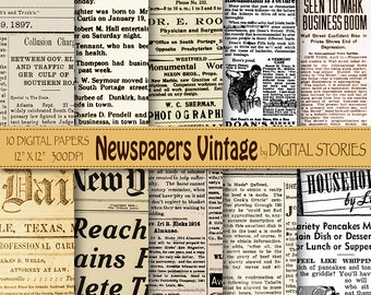 Newspapers Digital Paper: newspaper Vintage Old Newspapers for  Scrapbooking, Invites, Cards, Background 