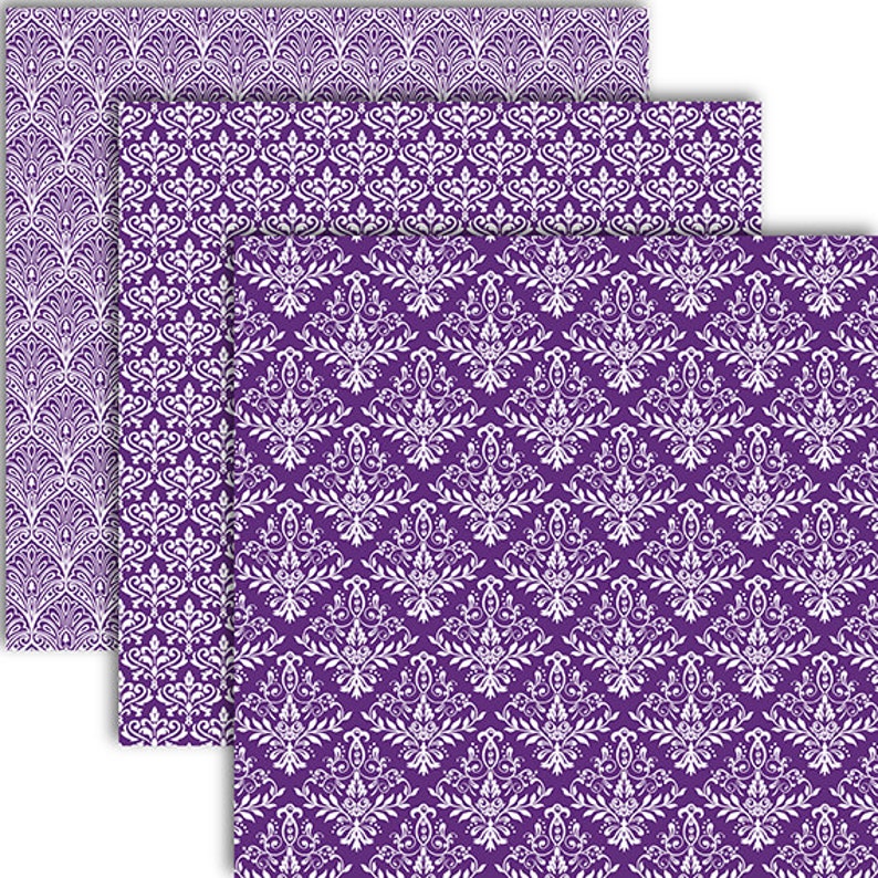 Damask Digital Paper DAMASK PURPLE scrapbook Etsy
