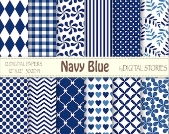 Navy Blue Basic Digital Paper Pack - Instant Download