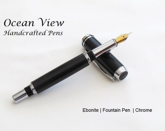 Handcrafted Ebonite Navigator Fountain Pen or Rollerball Pen Chrome