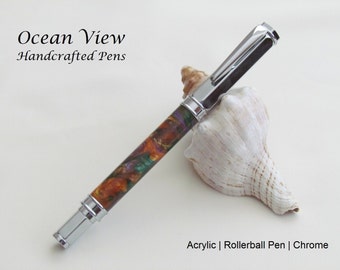 Handmade Magnetic Vertex Fountain Pen in Colorful Acrylic and Chrome