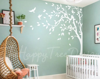 Décalcomanie murale arbre blanc - Design d'angle, décoration murale pour maison familiale