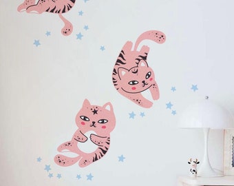 Kätzchen Wandbild Set - Katzen und Sterne Kinderzimmer Wandbild