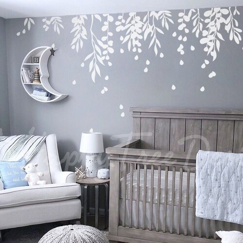 Botanical Wall Decal Set White Branch Leaf Set Wild Leaf Wall Etsy