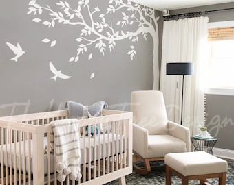 Sticker mural arbre blanc – décoration murale arbre généalogique, décoration de chambre d'enfant