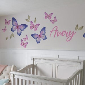 Big Butterfly Mural set    Fairy tail Kid room butterfly set    Personalized toddler room Wall decal - HT153
