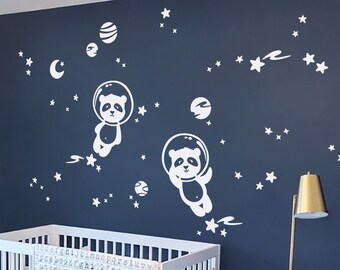 Naklejka ścienna z motywem astronauty Panda, gwiazdy i księżyc