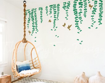 Décalcomanie murale botanique vigne et oiseau - Déco pour chambre d'enfant