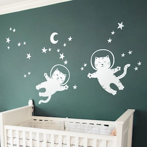 Weltraum Katze Wandtattoo Set Kinderzimmer Wandbild Planeten und Sterne Aufkleber für Kinderzimmer - HT100