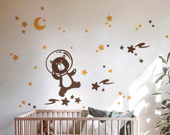 Sticker mural ours de l'espace - décoration murale pour chambre d'enfant, design planète