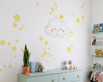 Aquarell Stern Wandtattoos - Wolke & Mond Wandbild Set