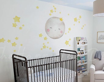 Aquarell Mond und Sterne Aufkleber Set - Kinderzimmer Dekor
