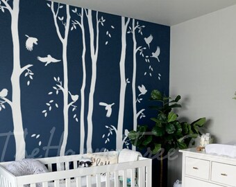 Zestaw naklejek z motywem białego drzewa – fototapeta winylowa do pokoju dziecięcego