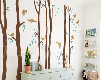Zestaw naklejek ściennych „Długie drzewo” – projekt muralu dla domu rodzinnego