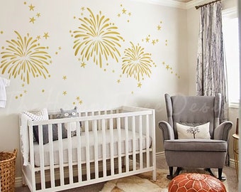 Goldenes Feuerwerk Wandbild für Kinderzimmer