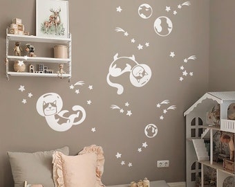 Weltraum Katze Wandtattoo | Sternbild Kinderzimmer Dekor