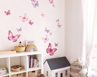 Pink Butterflie wall decal set | Lilac and Pink Butterfly Mural set | Playful kid room wall stickers | Wall and furniture decal set | HT155