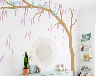 Décalcomanie murale saule pleureur - Papier peint bohème pour chambre de bébé