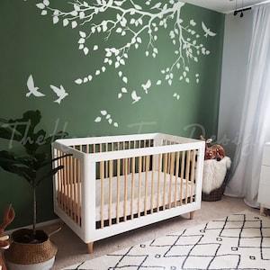 White wall accent decal set    Nursery branch mural set   White sticker design - HT002_B