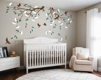 Floral Branch design   Kid room mural    Wall decal set    Nursery flower tree decal    Big tree sticker - HT076