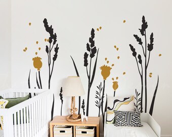 Naklejka ścienna „Dzika trawa, botaniczny motyw” – długi wzór muralu