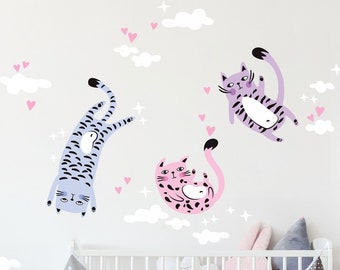 Pastel Cat Wall Decal Set, Children's Room Kitten Mural