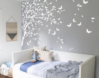 Butterfly Branch Corner Wall Decal | Elegant Tree Mural