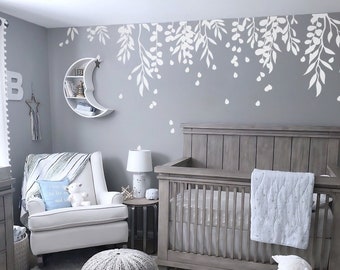 Botanical Branch Wall Decals – White Leaf Set, Home Decor