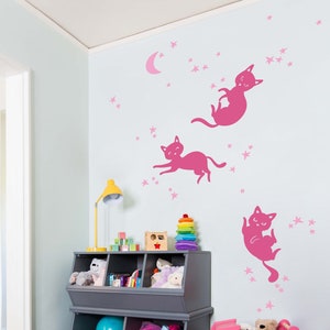 Set di decalcomanie per gatti bianchi per la camera dei bambini Set di decalcomanie per gatti spaziali e costellazioni stellari Set murale per gatti - HT099
