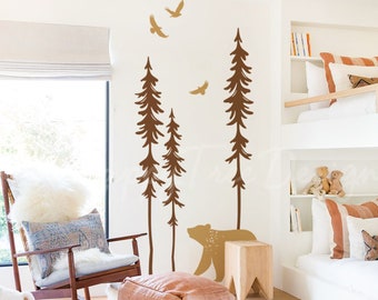 Wandtattoo - Bär und Fichte - Kinderzimmer Wandbild Set - HT111