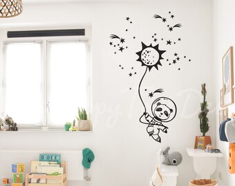 Naklejka ścienna z misiem pandą astronautą, dekoracja pokoju dziecięcego w kosmosie