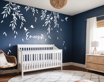 Botanical Branch Wall Decal – Personalized Nursery Mural