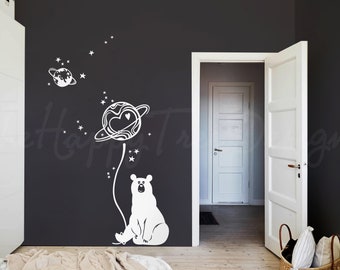 Ensemble de stickers muraux ours et planètes – Déco pour chambre d'enfant