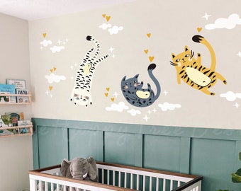 Verspieltes Kätzchen Wandtattoo Set - Katzen Wandbild für Kinderzimmer
