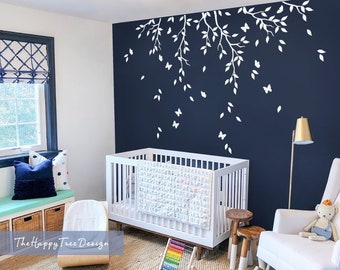 Schmetterling Zweig Wandtattoo - weißes Wandbild, Kinderzimmer Dekor