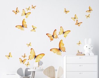 Yellow Watercolor Butterfly Wall Decals | Kid's Room Mural