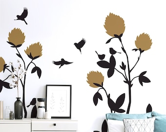 Naklejka ścienna winylowa „Złota koniczyna” – botaniczny wystrój domu