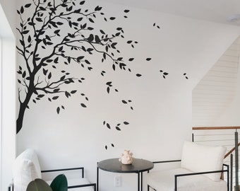 Branch Wall Decal     One Side Branch Mural    Love Bird Tree Design     Family home Decal Set - HT015